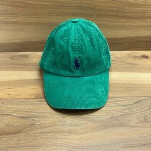 Kids Ralph Lauren Emerald Green Corduroy Polo Cap with Navy Pony